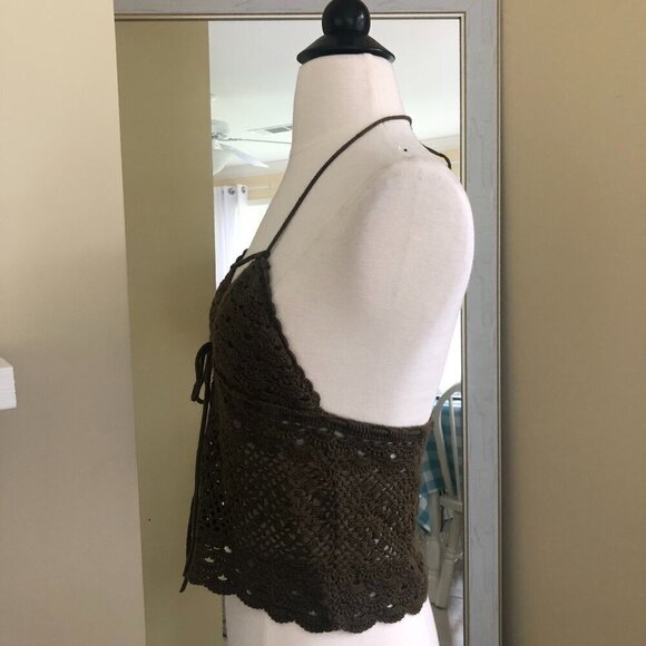 Homemade Crochet Y2K Green Halter Crop Top Small Sweetheart Festival Whimsigoth - Picture 3 of 9